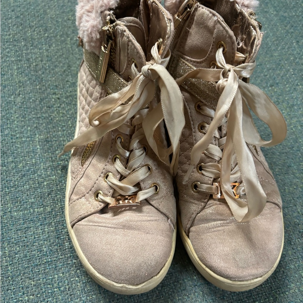Michael Kors Blush Gold Quilted High-Top Sneakers- little girls size 1